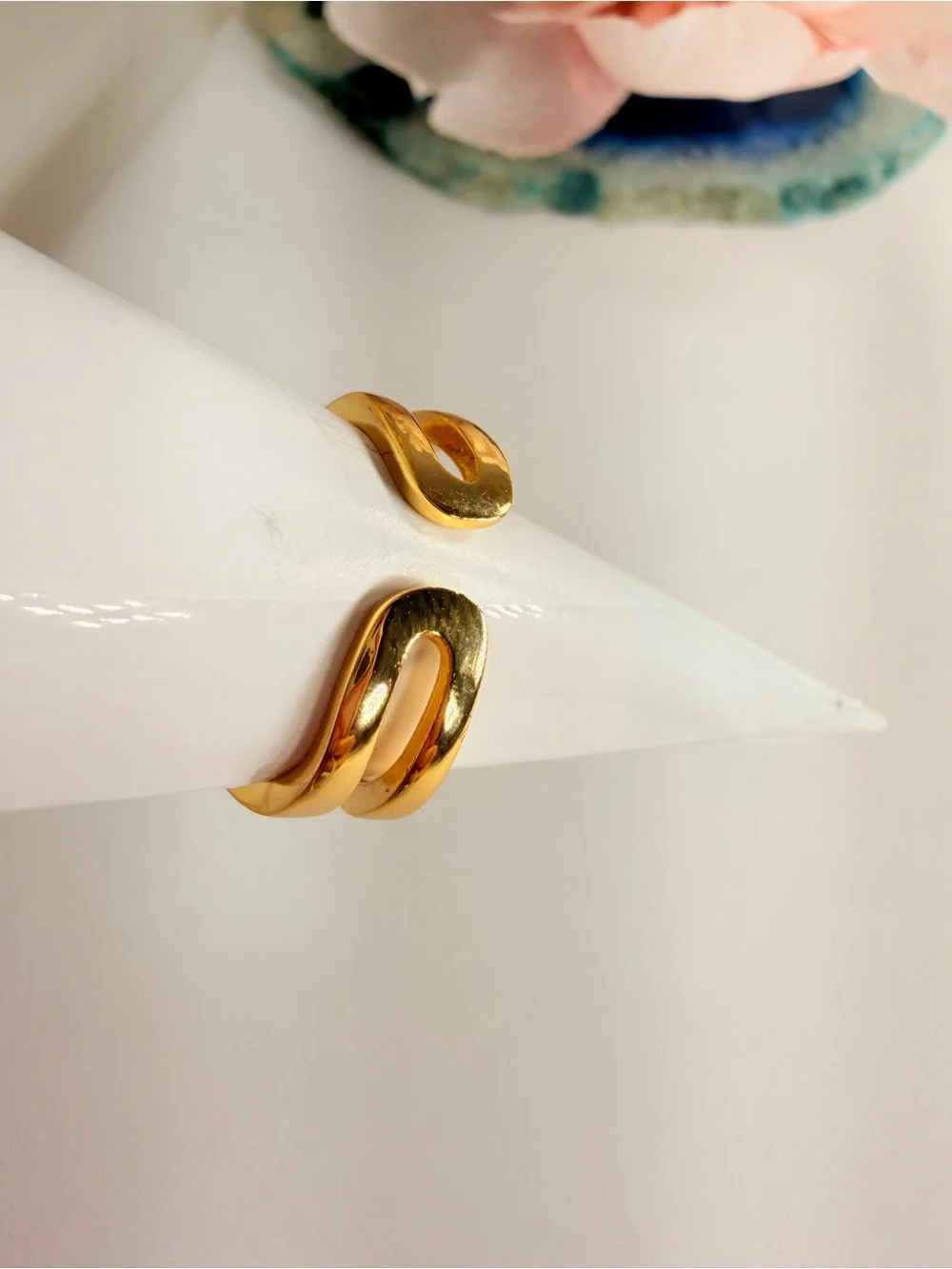 Gold-Tone Pink Baguette Crystal Wave Ring
